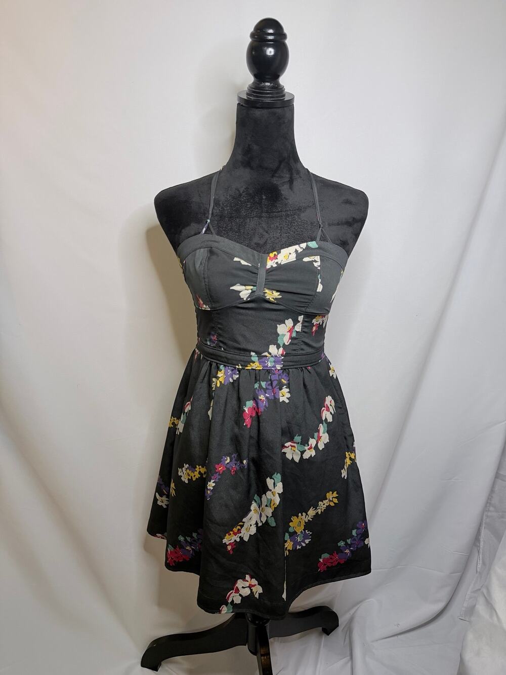 American Eagle Navy Blue Floral Halter Mini Dress Size 0 Smocked Back